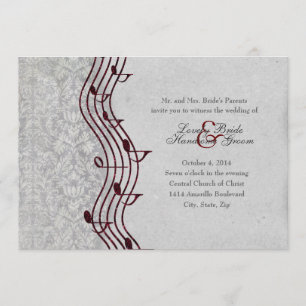 Grey Damask  Red Music Elegant Wedding Invitation