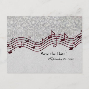 Grey Damask Red Music Save the Date Announcement Postcard
