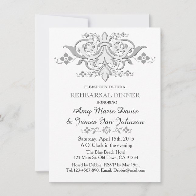 Grey damask rehearsal dinner invite damask1 (Front)