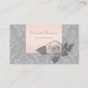 Grey Damask Rose Owner Business Card