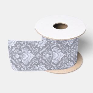 grey damask style pattern satin ribbon