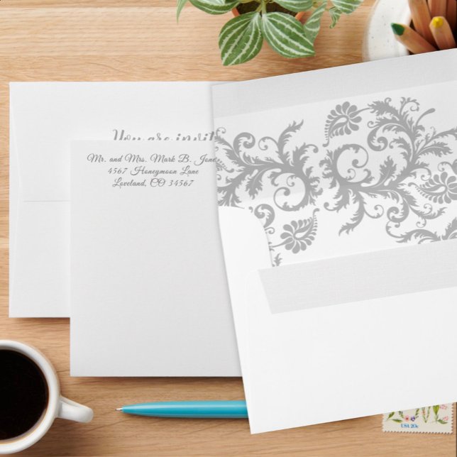 Grey Damask Wedding Envelopes (Creator Uploaded)