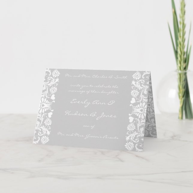 Grey Damask Wedding You Choose Colour Invitation (Front)