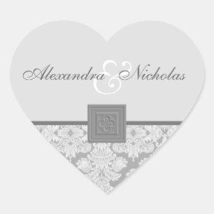 Grey Damask with Quatrefoil Cross Wedding Stickers