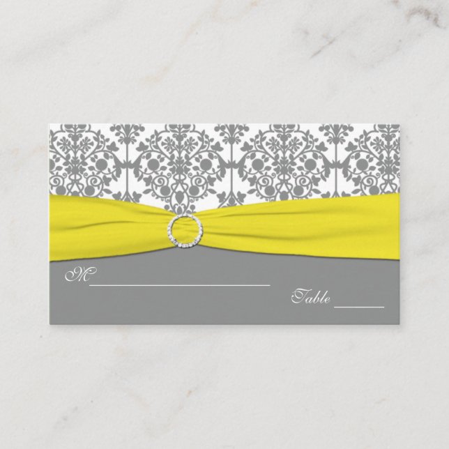 Grey Damask with Yellow Damask Placecards (Front)