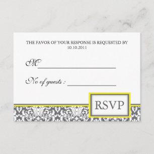 'Grey Damask (yellow)' Damask RSVP Invite