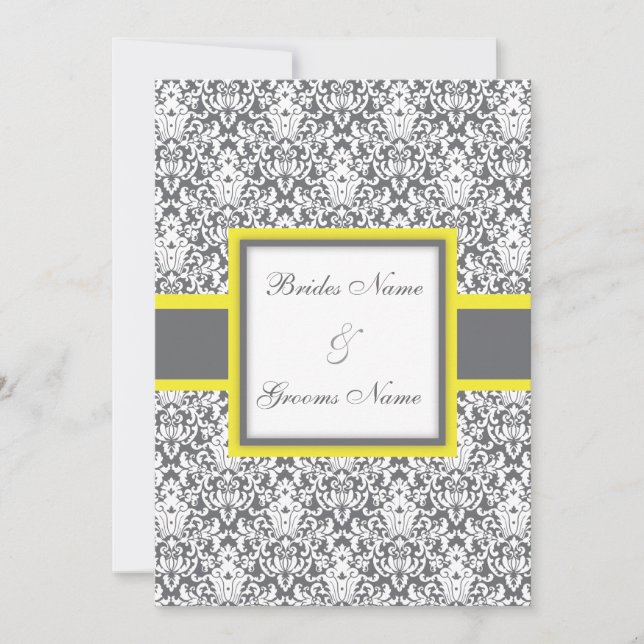 Grey Damask (yellow) Wedding Invitation (Front)