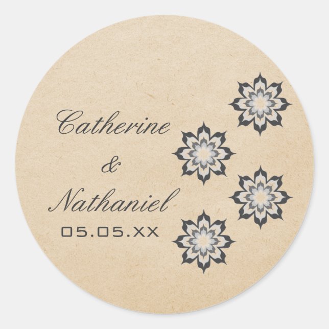 Grey Daring Floral Blooms Wedding Stickers (Front)