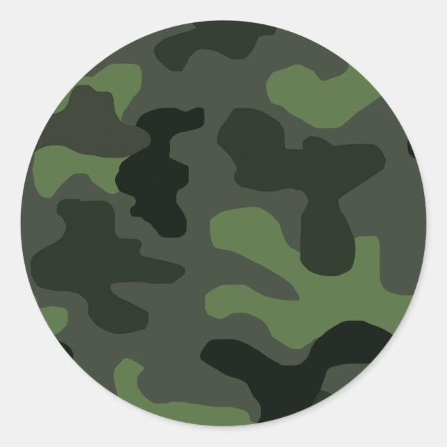 Grey dark green camouflage no.14 print  classic round sticker (Front)
