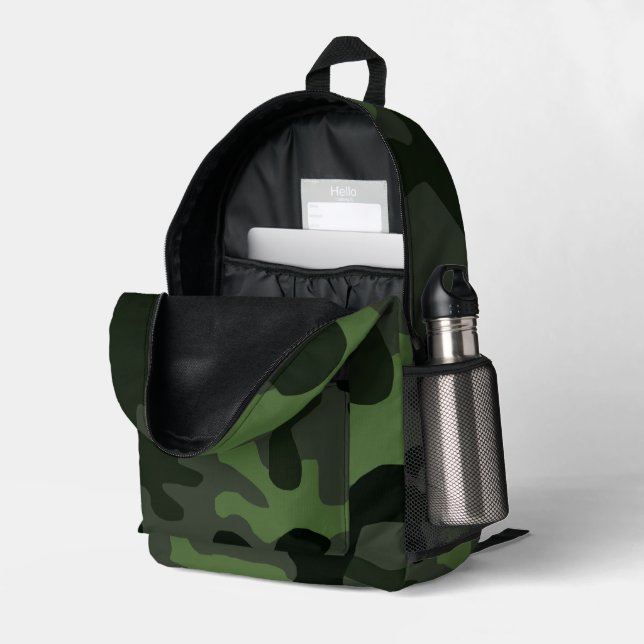 Grey dark green camouflage no.14 print  printed backpack (Back Corner Right (Open))