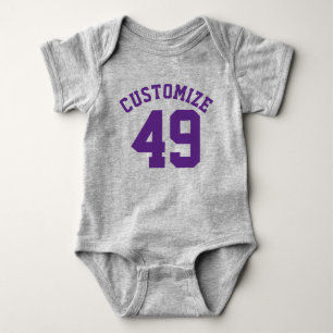 Grey & Dark Purple Baby   Sports Jersey Design Bodysuit