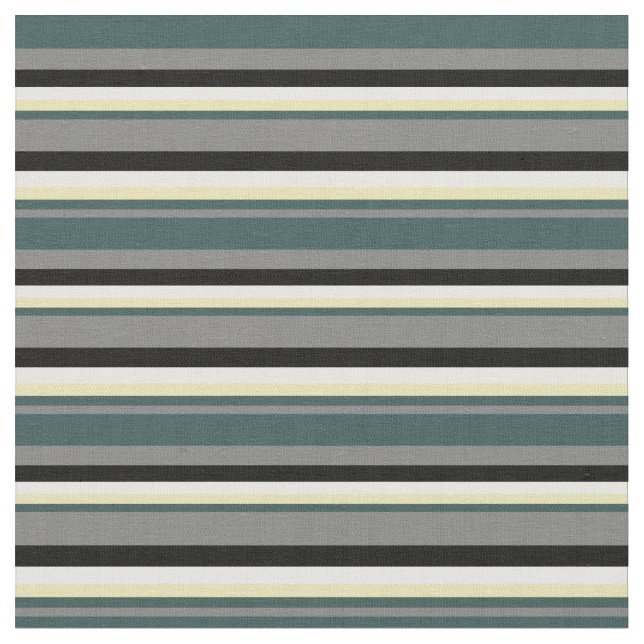Grey, Dark Slate Grey, Tan, White & Black Lines Fabric (Close Up)