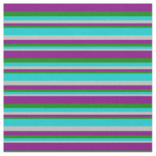 Grey, Dark Turquoise, Green & Purple Lines Fabric
