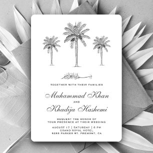 Grey Date Palm Trees Islamic Muslim Wedding Invitation