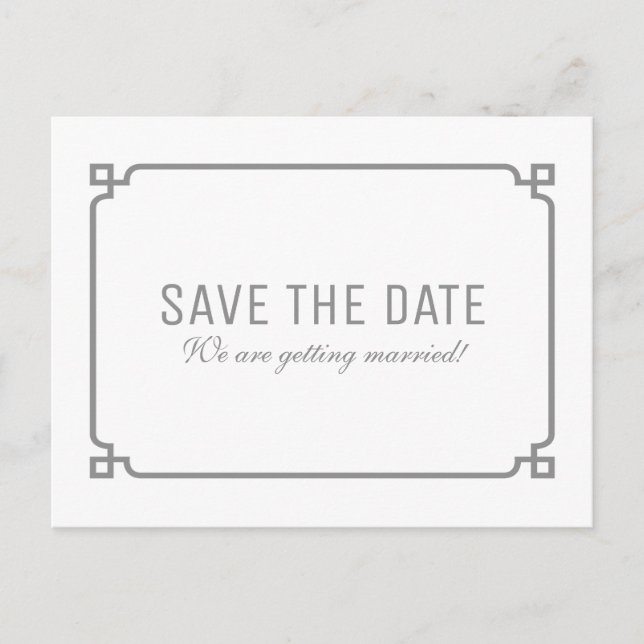 Grey Deco Chic Save the Date Postcard (Front)