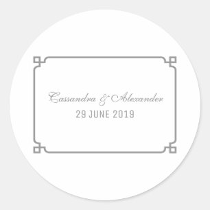 Grey Deco Chic Wedding Classic Round Sticker
