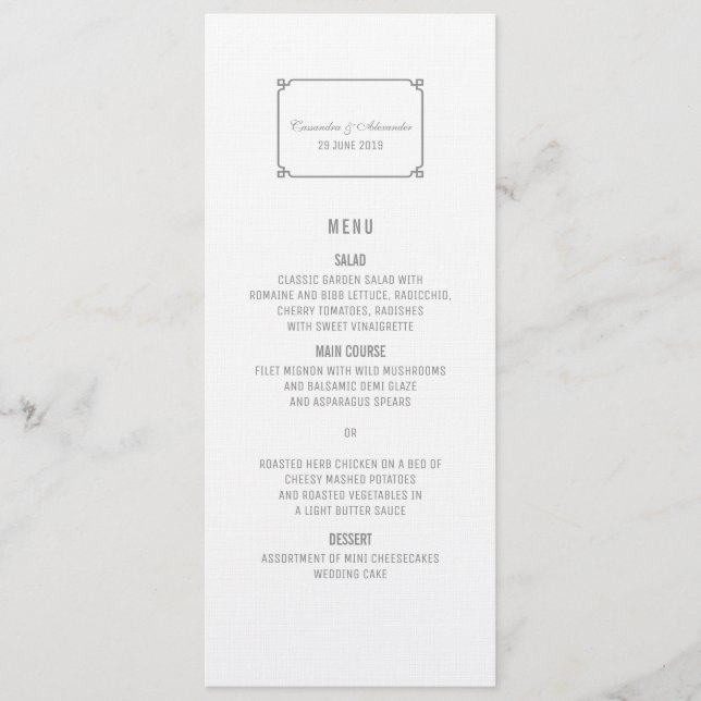 Grey Deco Chic Wedding Menu (Front)