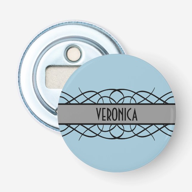 Grey Deco Flourish Button Bottle Opener (Front)