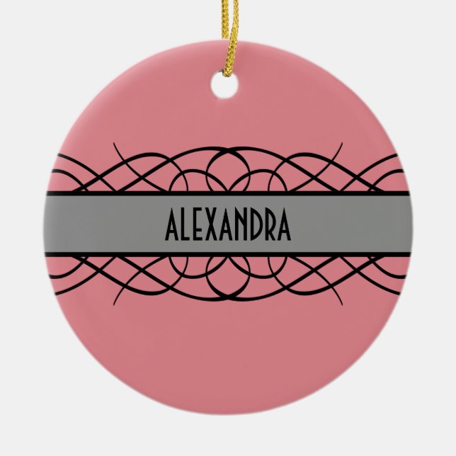 Grey Deco Flourish Ceramic Ornament (Front)