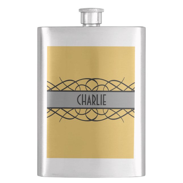 Grey Deco Flourish Flask (Front)