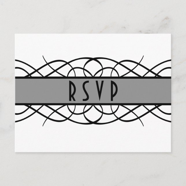 Grey Deco Flourish RSVP Postcard (Front)
