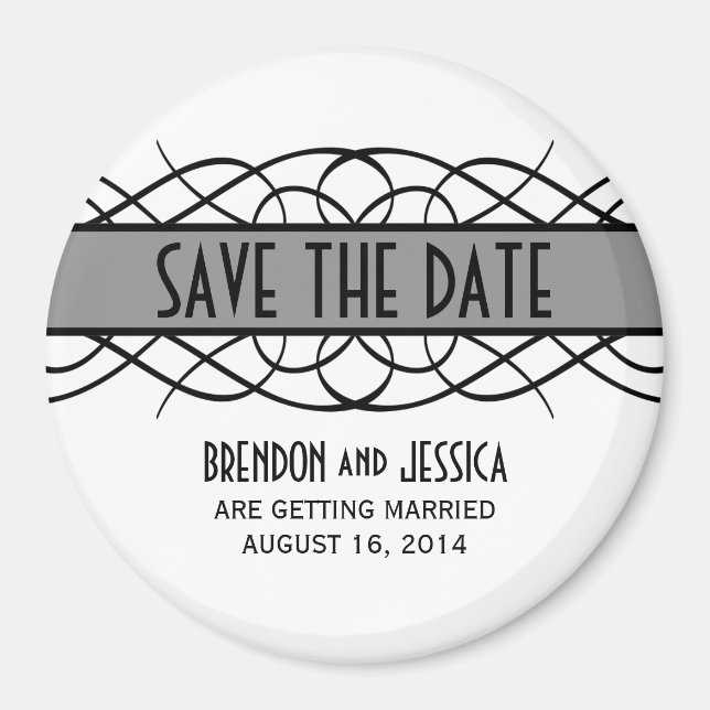 Grey Deco Flourish Save the Date Magnet (Front)