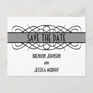 Grey Deco Flourish Save the Date Postcard