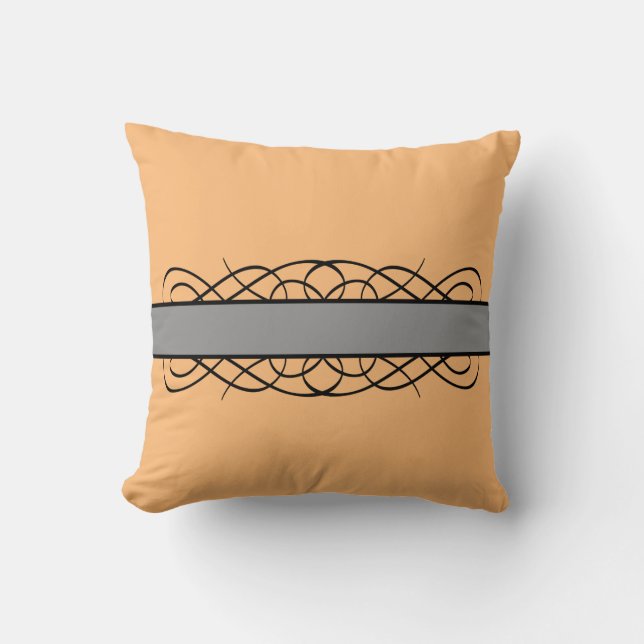 Grey Deco Flourish Throw Pillow (Front)