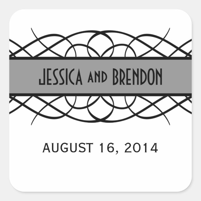 Grey Deco Flourish Wedding Stickers (Front)