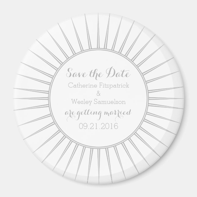 Grey Deco Retro Save the Date Magnet (Front)