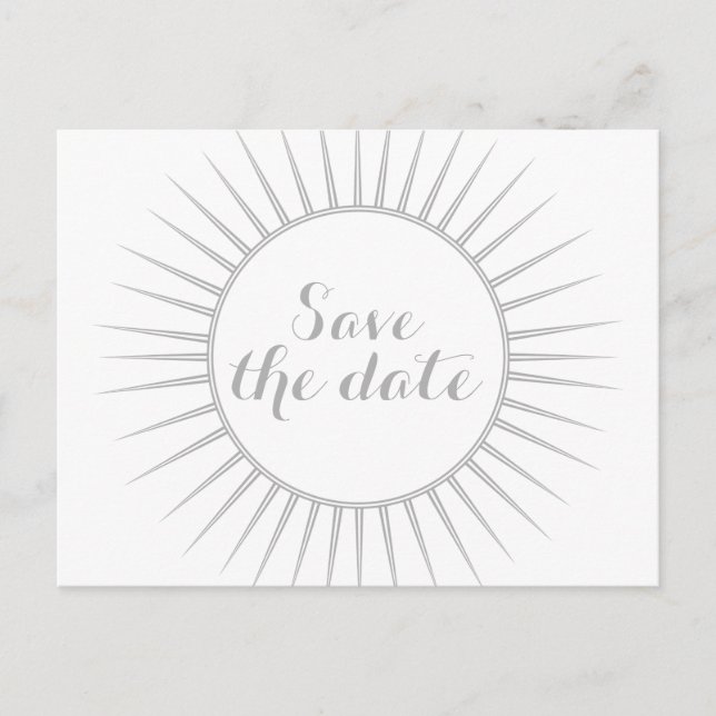 Grey Deco Retro Save the Date Postcard (Front)