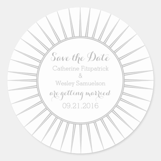 Grey Deco Retro Save the Date Stickers (Front)