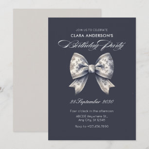 Grey decorative bow Birthday Invitation