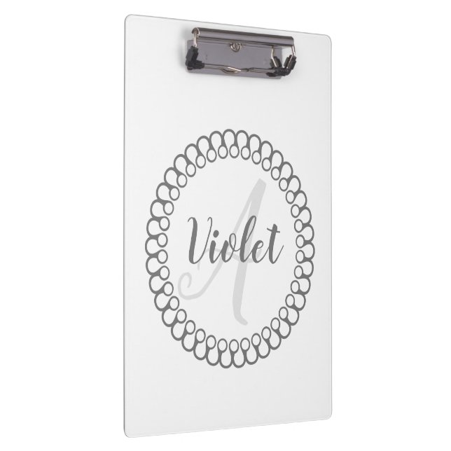 Grey Decorative Circle Monogram Clipboard (Right)