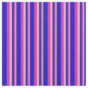Grey, Deep Pink & Blue Stripes Pattern Fabric
