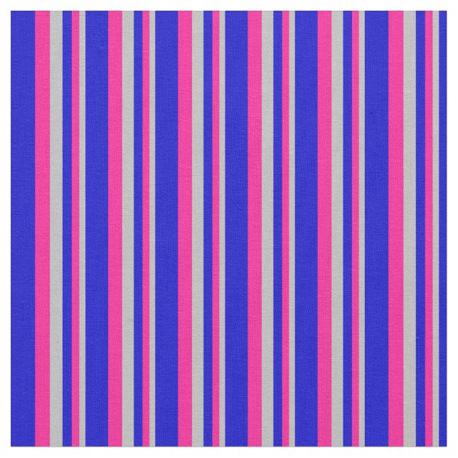 Grey, Deep Pink & Blue Stripes Pattern Fabric (Close Up)