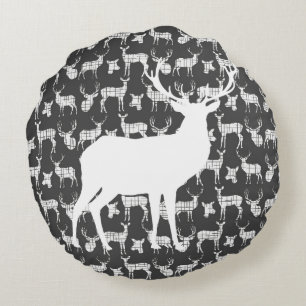 Grey  Deer With White Buck and Doe Round Pillow