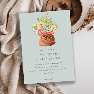 GREY DESERT SUCCULENT CACTI FOLIAGE BUNCH WEDDING INVITATION