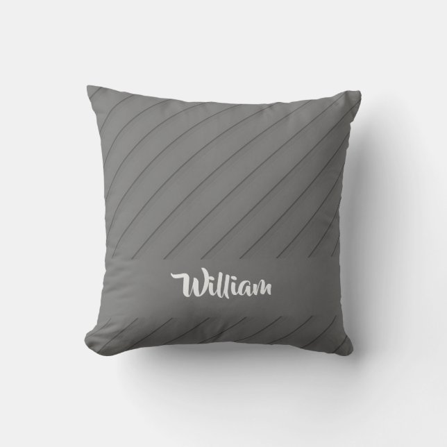 Grey diagonal lines textured cushion (Front)