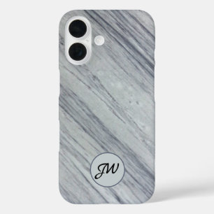 Grey Diagonal Marble Stone Monogram Initials iPhone 16 Case