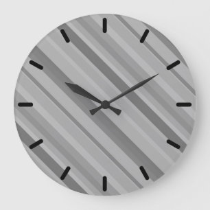 Grey diagonal stripes large clock