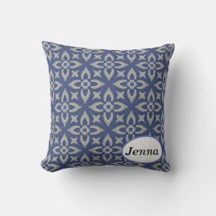 Grey Diamond Floral Pattern w/Blue Cushion