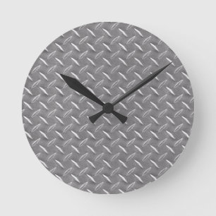 Grey Diamond Plate Round Clock