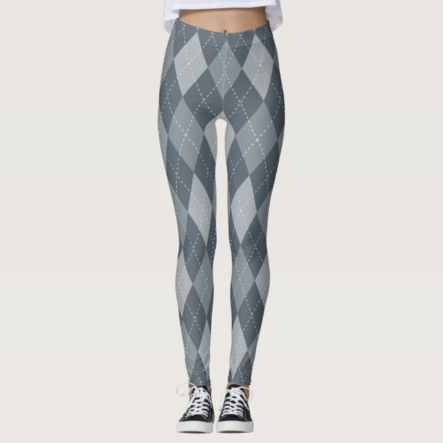 Grey diamond shape argyle pattern print leggings (Front)