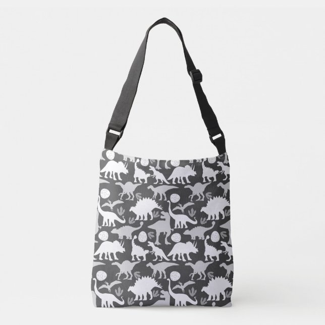 Grey Dino Pattern D Grey BG Crossbody Bag (Front)