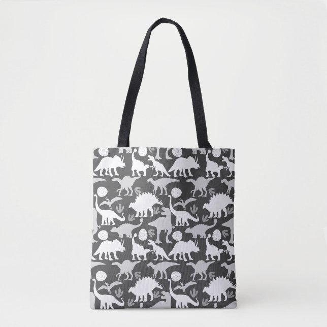 Grey Dino Pattern D Grey BG Tote Bag (Front)