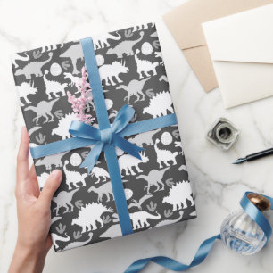 Grey Dino Pattern D Grey BG Wrapping Paper