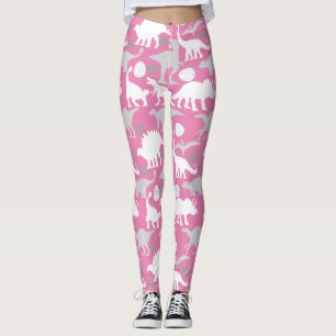 Grey Dino Pattern L Pink BG Leggings