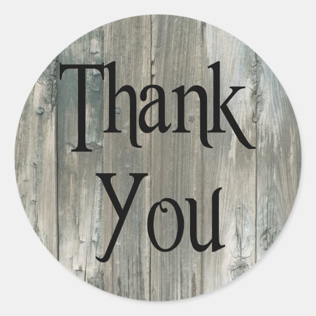 Grey Distressed Wood Rustic Thank You Stickers (Front)