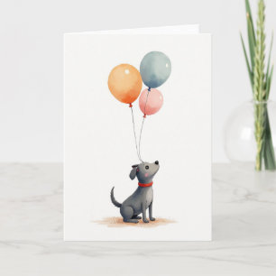 Grey Dog Balloons Birthday Card